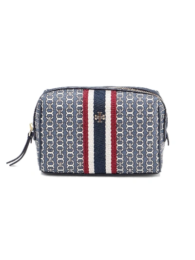 Shop Tory Burch Gemini Link Canvas Small Pouch In Tory Navy Gemini Link