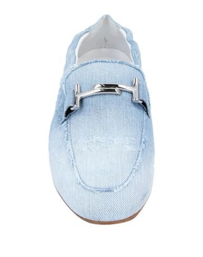 Shop Tod's Woman Loafers Blue Size 8 Textile Fibers