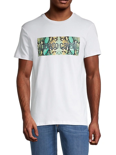 Shop Roberto Cavalli Snake Graphic Logo T-shirt In Optic White