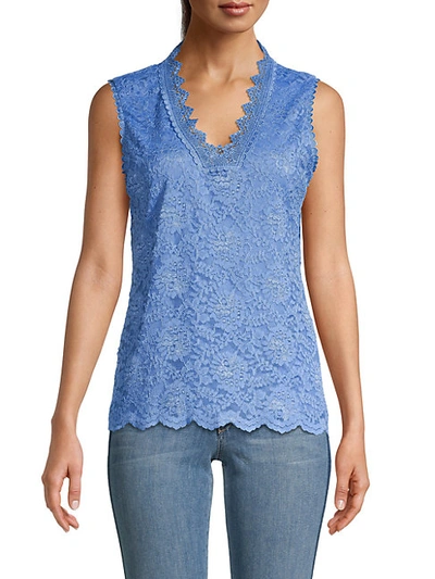 Shop Karl Lagerfeld Lace V-neck Tank In Provence