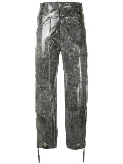 Shop Andrea Bogosian Leather Rich Cropped Trousers In Grey