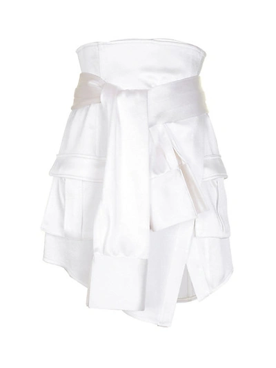Shop Balmain Knotted Sleeve Effect Skirt In White