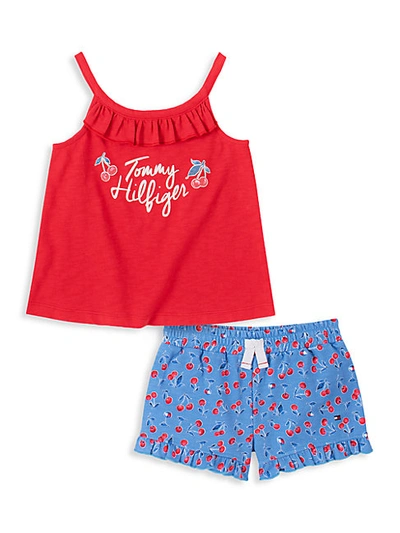 Tommy Hilfiger Kids' Toddler Girls Ruffled Tank Top And Floral Shorts Set,  2-piece In Red Blue | ModeSens