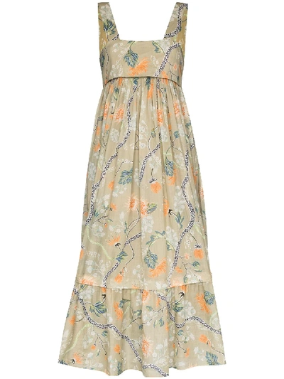 Shop Chloé Floral Print Midi Dress In Brown