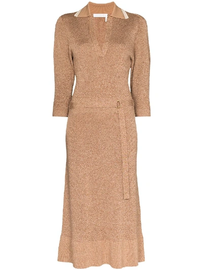 Shop Chloé Polo Knit Midi Dress In Brown