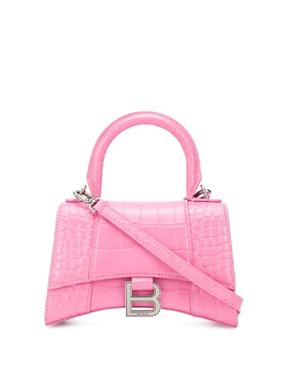 Hourglass Small Croc Effect Tote Bag in Pink - Balenciaga