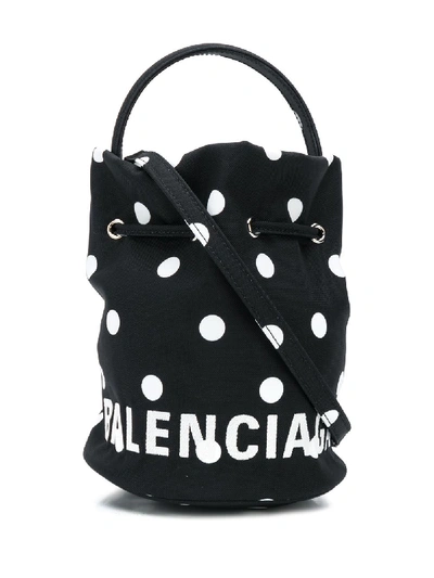 BALENCIAGA Nylon Polka Dot XS Bucket Bag Black White 1265932