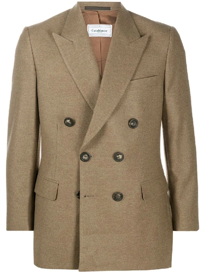 Shop Casablanca Double-breasted Wool Blazer In Brown