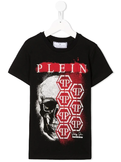 Shop Philipp Plein Junior Rhinestone Logo T-shirt In Black