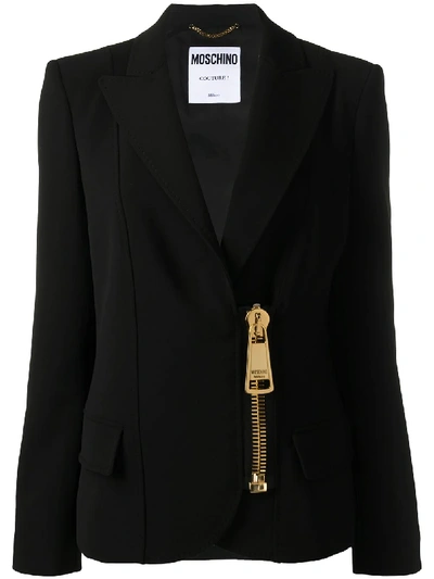 Shop Moschino Zipped Fitted Blazer In Black