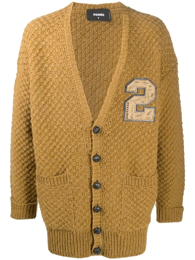 Shop Dsquared2 Waffle Knit Logo Patch Cardigan In Neutrals