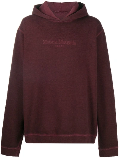 Shop Maison Margiela Embroiidered-logo Hoodie In Red