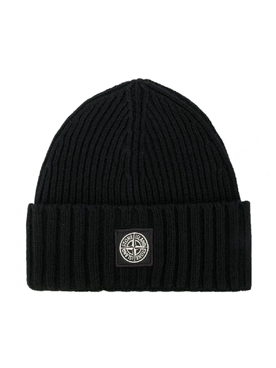 Shop Stone Island Junior Logo-patch Beanie Hat In Black