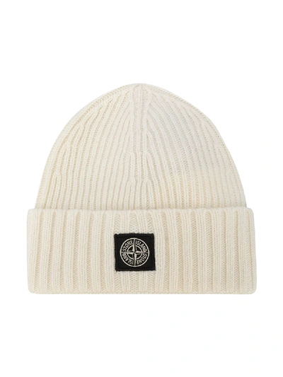 Shop Stone Island Junior Logo Patch Beanie Hat In Neutrals