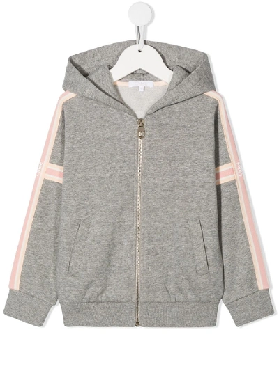 Shop Chloé Stripe-side Hooded Sweatshirt In Grey