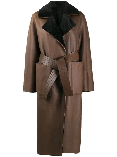 Shop Blancha Mid-length Shearling Coat In Brown