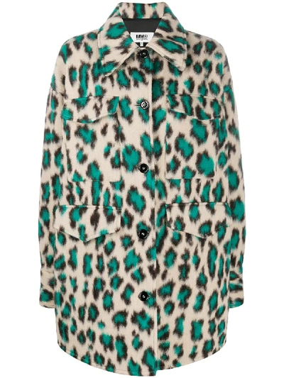 Shop Mm6 Maison Margiela Leopard-print Oversized Coat In Neutrals