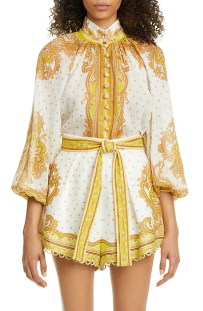 Shop Zimmermann Bells Paisley Balloon Sleeve Blouse In Yellow Paisley