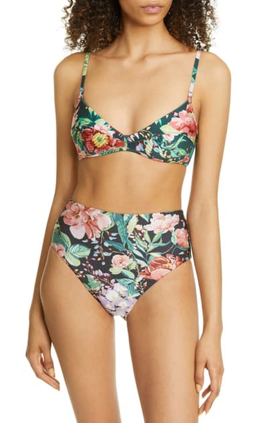 Shop Zimmermann Bellitude Floral Bikini Top In Dark Navy Floral