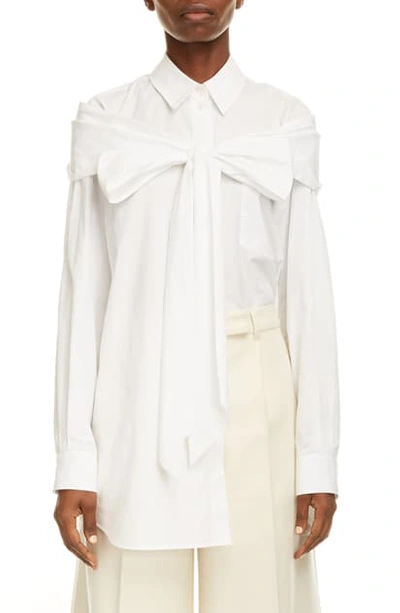 Shop Simone Rocha Bow Detail Poplin Button-up Shirt In White
