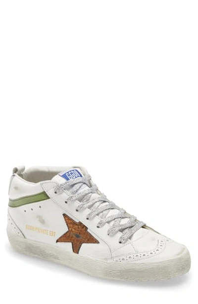 Shop Golden Goose Mid Star Sneaker In White/ Bronze/ Green