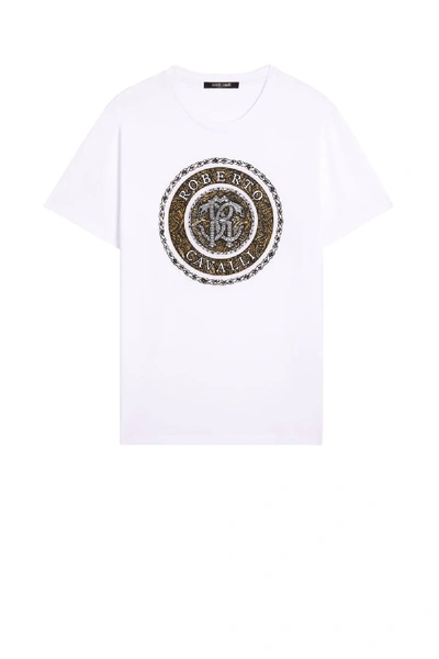 Shop Roberto Cavalli Oniric Badge Print T-shirt In White