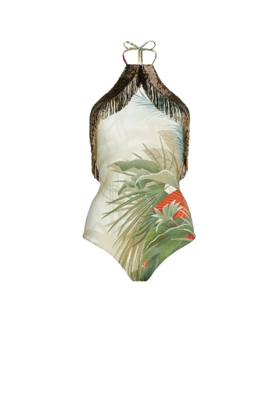 Shop Roberto Cavalli Le Monde Vegetale Print Swimsuit In Neutrals