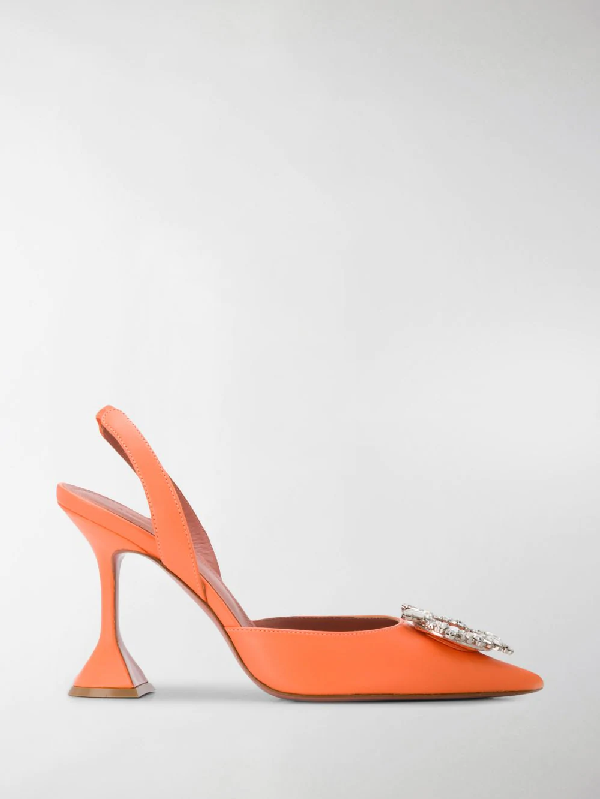 Amina Muaddi Crystal-embellished Slingback Pumps In Orange | ModeSens