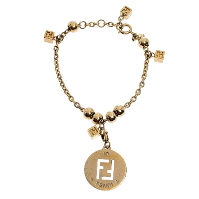 Pre-owned Fendi Ff Gold Tone Charms Bracelet