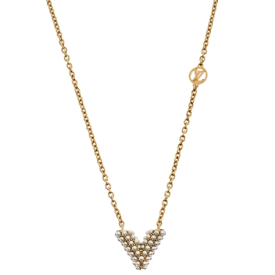 Pre-owned Louis Vuitton Gold Tone Essential V Perle Necklace