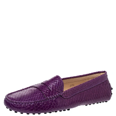 Pre-owned Tod's Purple Python Penny Loafers Size 38.5