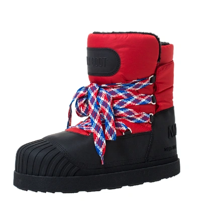 Pre-owned Moncler Uranus Red/black Leather And Nylon Moon Boots Size 43