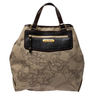 Pre-owned Alviero Martini 1a Classe Beige/dark Brown Coated Canvas And Patent Leather Tote