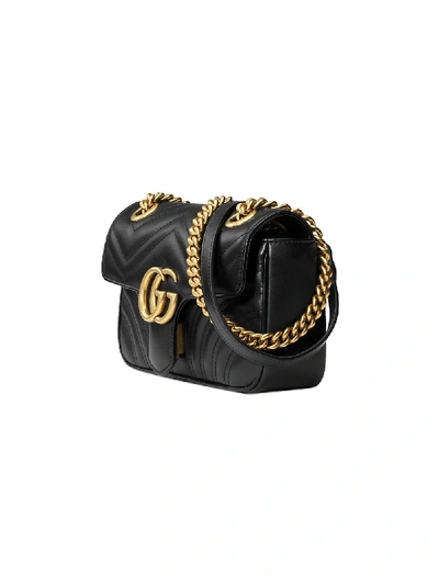 Shop Gucci Gg Marmont Mini Leather Shoulder Bag In Black