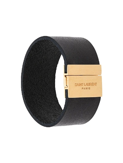 Shop Saint Laurent Id Cuff Leather Bracelet In Black