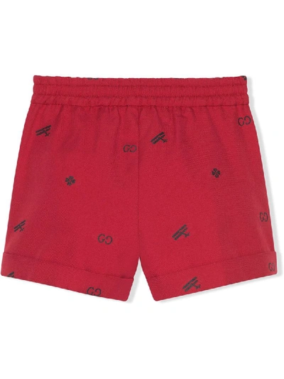 Shop Gucci Symbols Shorts In Red