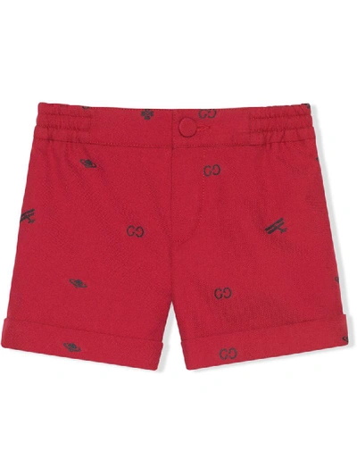 Shop Gucci Symbols Shorts In Red