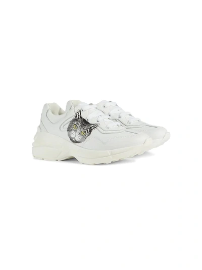 Shop Gucci Rhyton Mystic Cat Print Sneakers In White