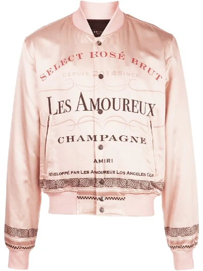 Shop Amiri 'les Amoureux' Bomber Jacket In Pink