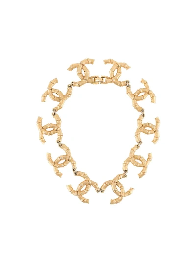 Pre-owned Chanel 1980s Cc Bamboo Necklace In Gold