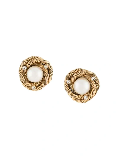 Pre-owned Chanel 1960s Pearl-detail Button Earrings In Gold