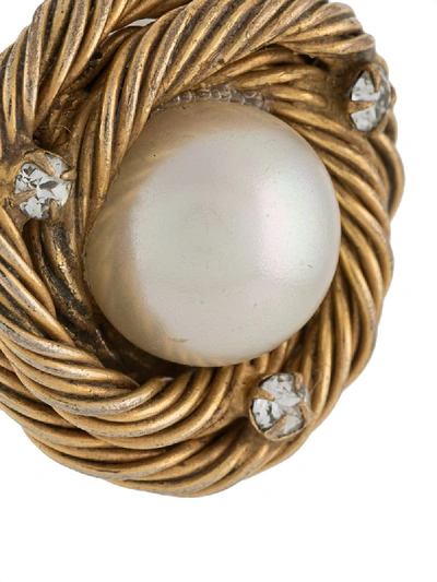 Pre-owned Chanel 1960s Pearl-detail Button Earrings In Gold