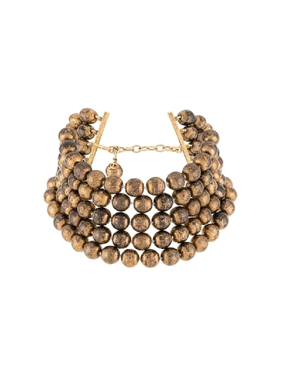 Pre-owned Chanel 1990s Beaded Choker Necklace In Brown