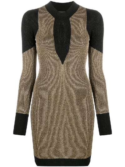 Shop Just Cavalli Ribbed Cut-out Detail Dress In Gold