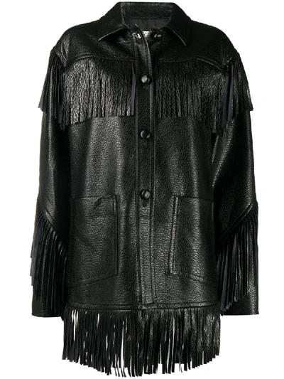 Shop Philosophy Di Lorenzo Serafini Fringed Leather Look Jacket In Black