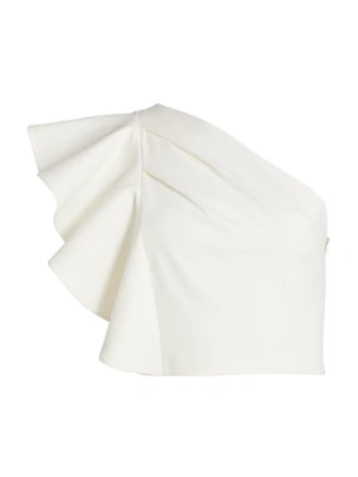 Shop Amur Patricia Asymmetrical Ruffle Cropped Top In White