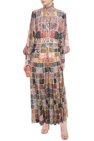 Shop Zimmermann Ninety-six Patchwork-effect Printed Linen And Silk-blend Maxi Dress In Antique Rose