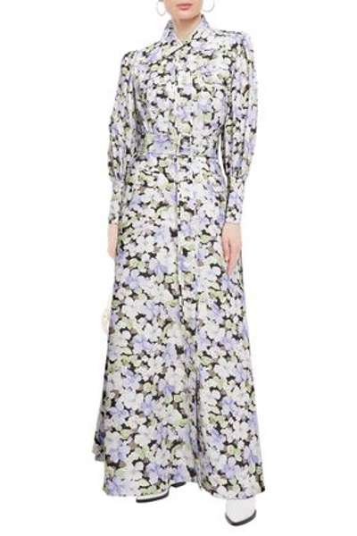 Shop Zimmermann Belted Floral-print Linen Maxi Shirt Dress In Multicolor