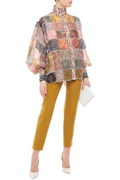 Shop Zimmermann Ninety-six Lattice-trimmed Printed Linen And Silk-blend Gauze Blouse In Multicolor