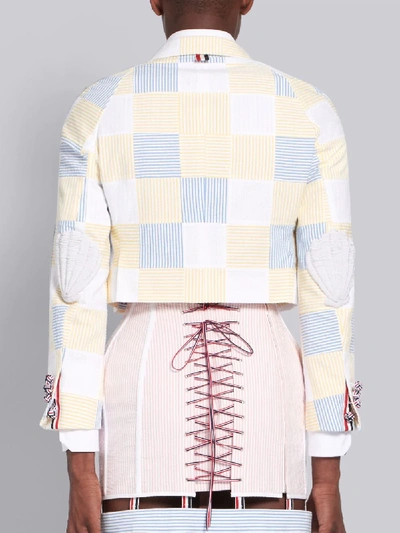 Shop Thom Browne Yellow Seersucker Square Patchwork Cropped Sport Coat